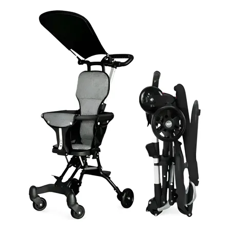 Carrinho Bebê Ustar Compacto Passeio Dobrável Até 25kg Mala Cinza-claro Preto