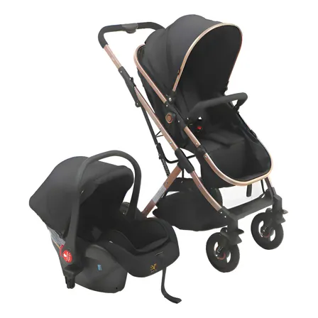 Carrinho C/bebê Conforto Reversível Elysian Maxi Baby - Preto Dourado